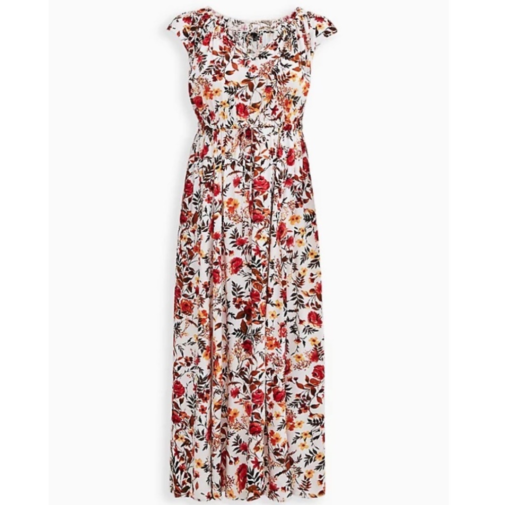 TORRID PEASANT MAXI DRESS - CHALLIS FLORAL WHITE - Picture 3 of 5
